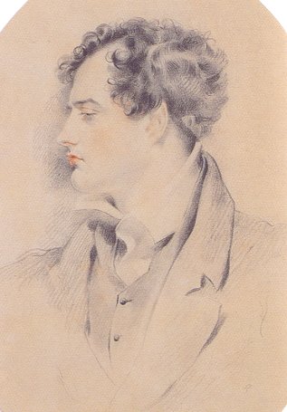 Portrait de Lord Byron (vu de profil) par George Harlow, dessin — source Wikimedia