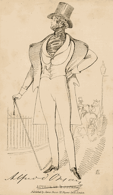 Dessin de James Baillie Fraser représentant Alfred d'Orsay (v. 1830). Wikimedia — Le privilège de la beauté