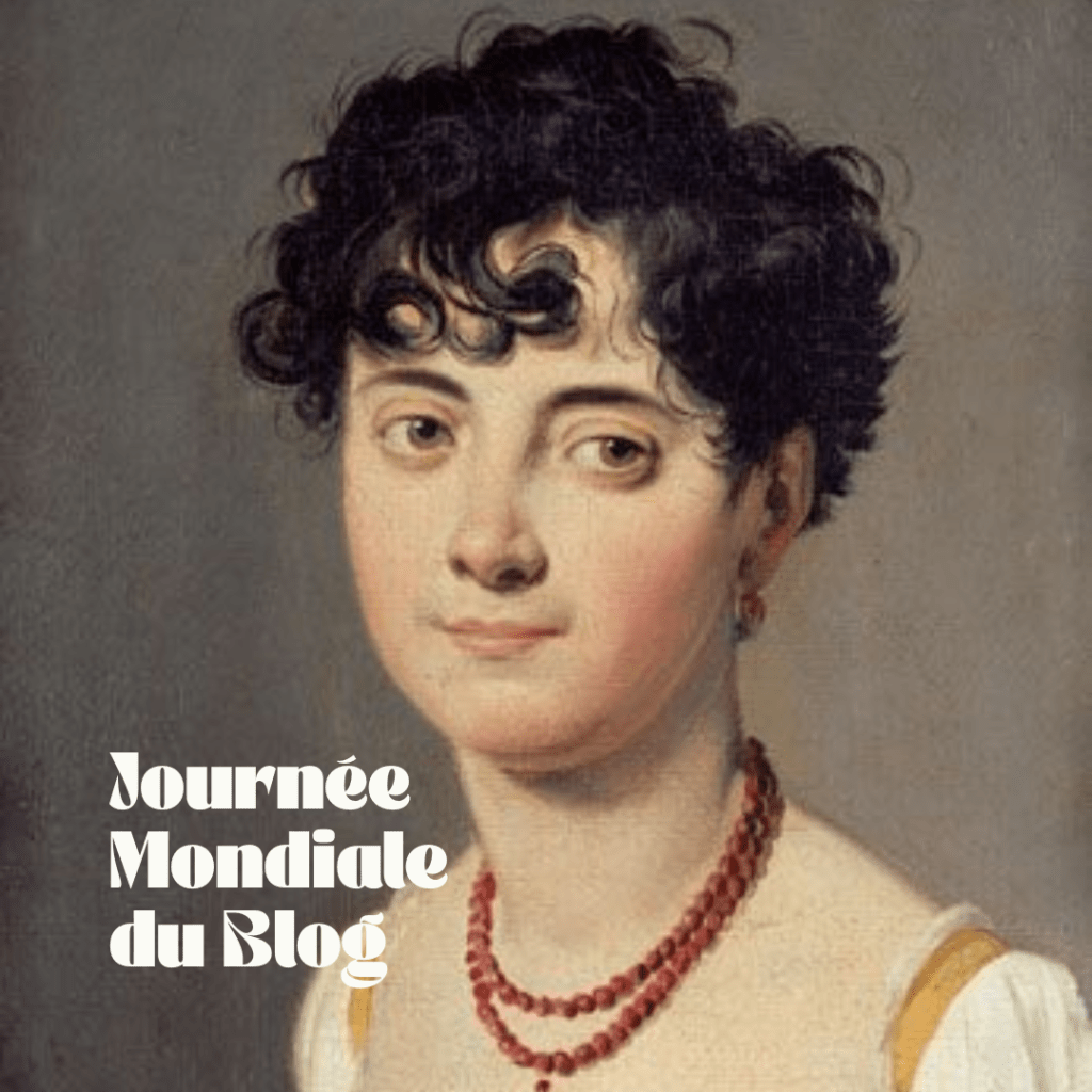 Portrait d'une jeune femme aux cheveux noirs bouclés portant un collier de corail rouge par Louis Leopold Boilly — utilisée pour mon article sur "A quoi servent les blogs" — symbolisant le blog comme terrain de jeu. 