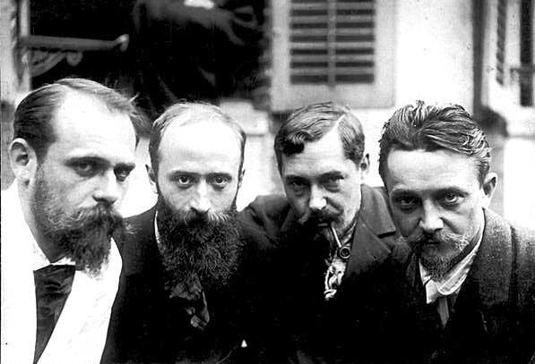 Ker-Xavier Roussel, Édouard Vuillard, Romain Coolus et Felix Vallotton, photographie de Louis-Alfred Natanson, 1899 — Article sur les Nabis