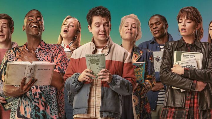 Visuel pour la dernière saison de Sex Education — série Netflix — les acteurs les yeux fermés — Bilan Septembre