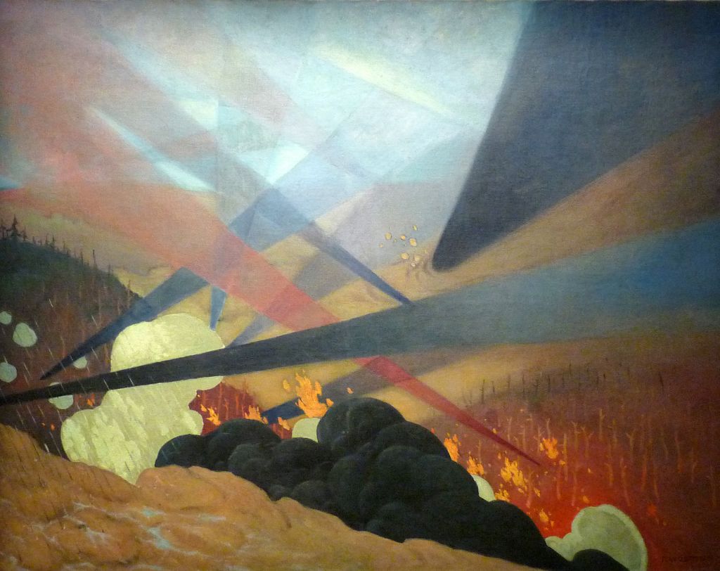 Felix Vallotton, Ver­dun, tableau de guerre inter­prété, pro­jec­tions col­orées noires, bleues et rouges, ter­rains dévastés, nuées de gaz, 1917, Musée de l'Armée, Paris - Article l'angoisse de la sur-information