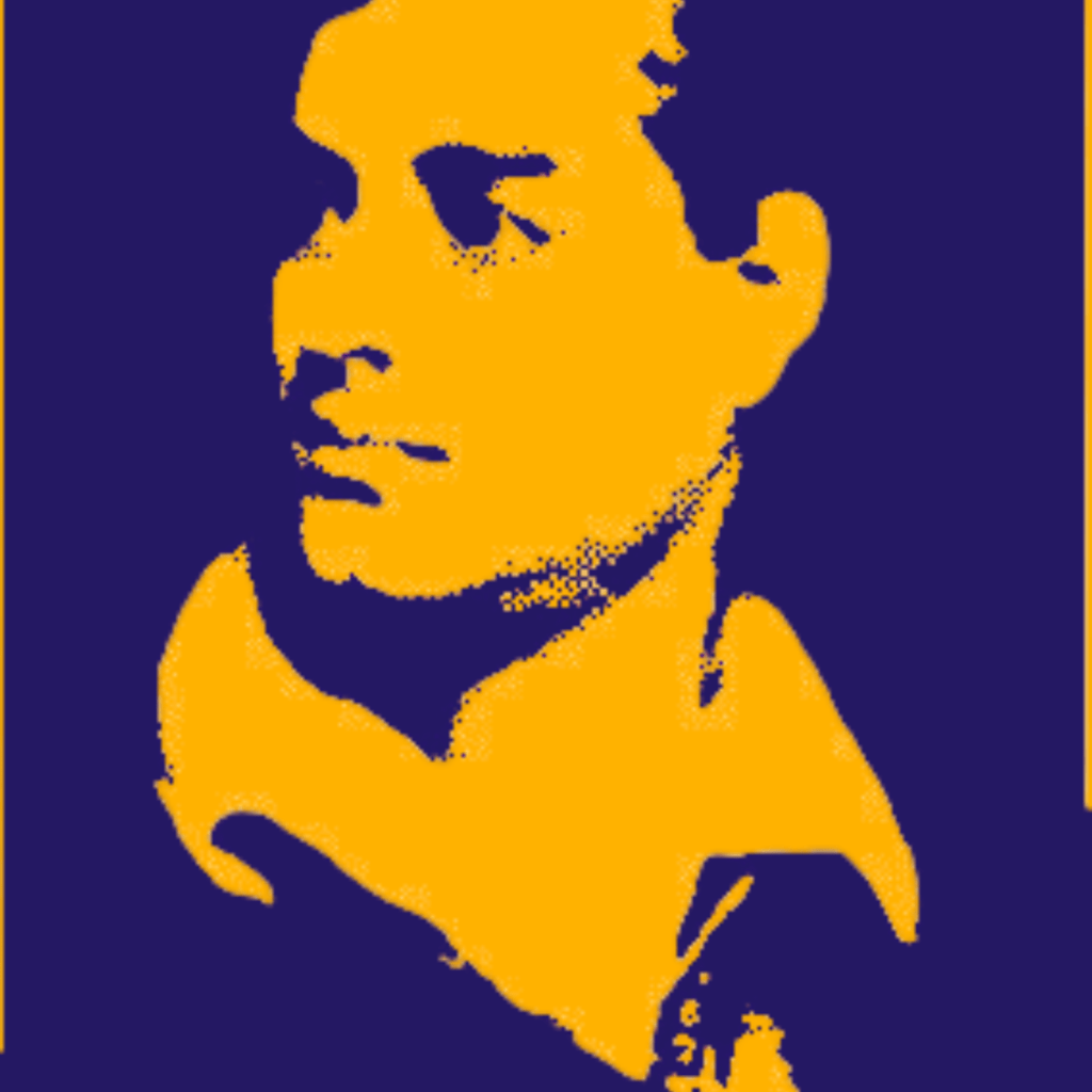 Portrait de Lord Byron façon pochoir en jaune sur fond bleu nuit