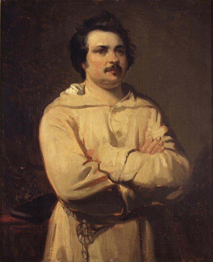 Balzac dans sa célèbre robe de chambre (aussi désignée comme une robe de bure), par Louis Boulanger, 1836, Musée des Beaux Arts de Tours — Source : Wikimedia